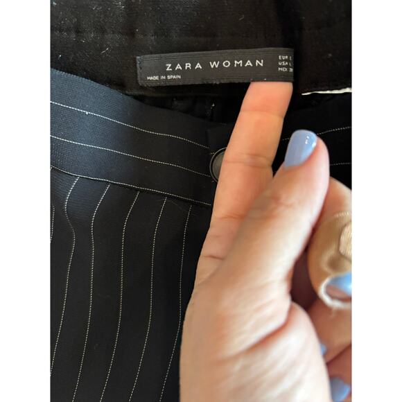 Zara Pin Stripe High Rise Button Fly Pants Black and White Size Large - Picture 5 of 5